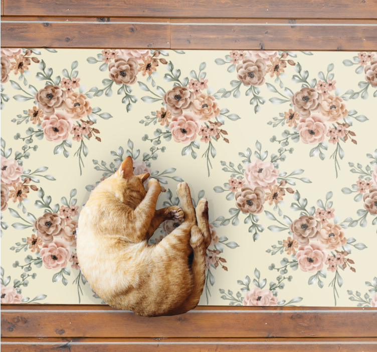 Beige nature flower vinyl rug - TenStickers