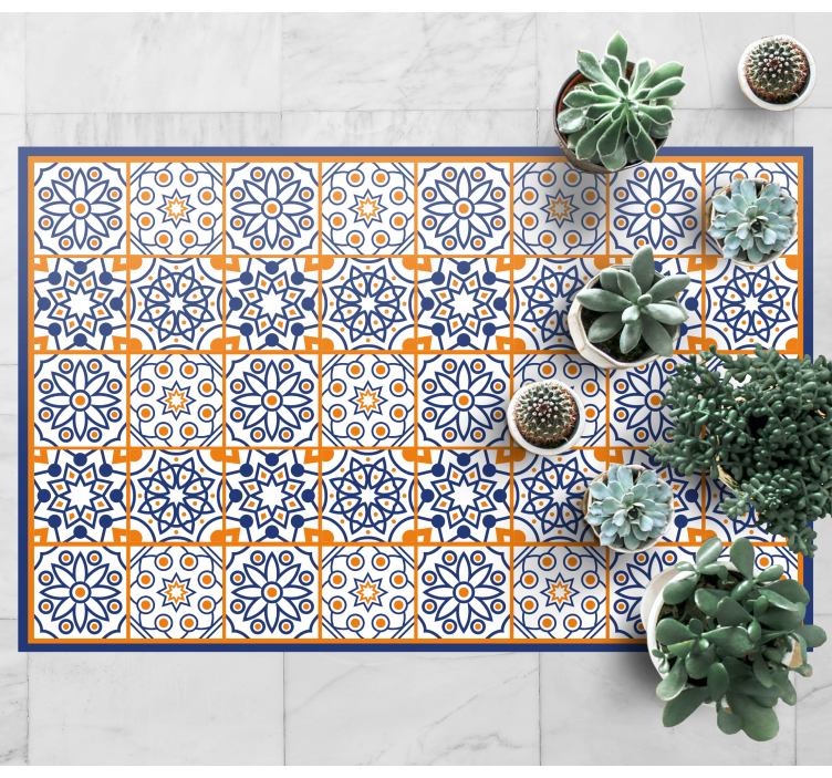 Blue and orange kitchen floor tiles - TenStickers