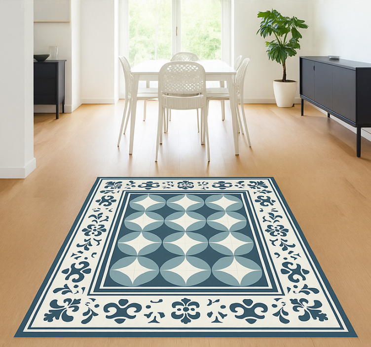 Blue and white motif tile vinyl rug - TenStickers
