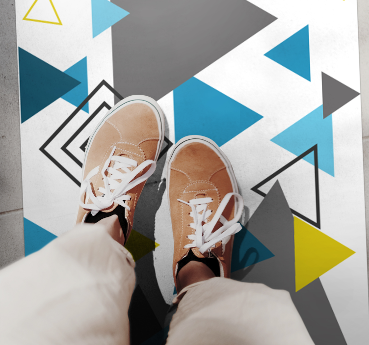 Blue and yellow nordic pattern nordic vinyl rug - TenStickers