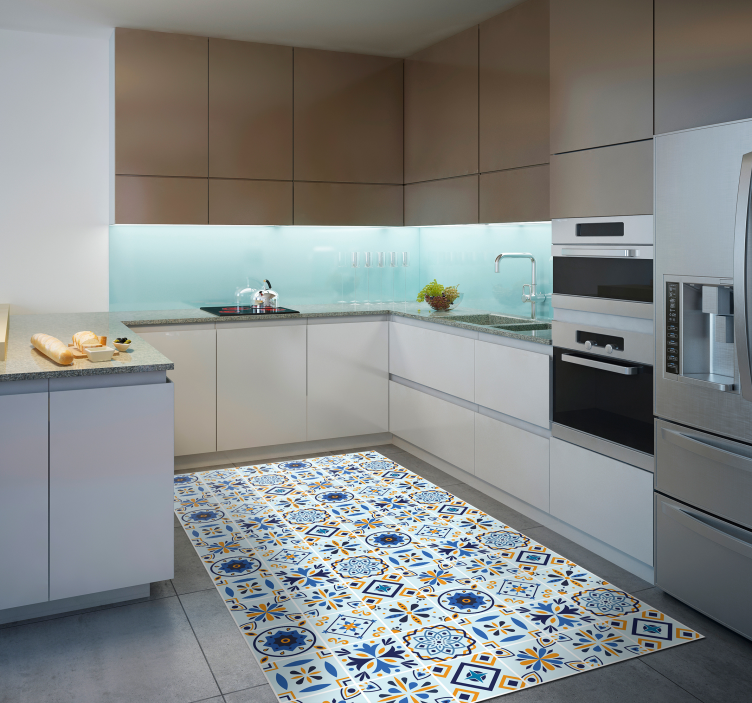 Blue background tiles pattern tile carpet - TenStickers