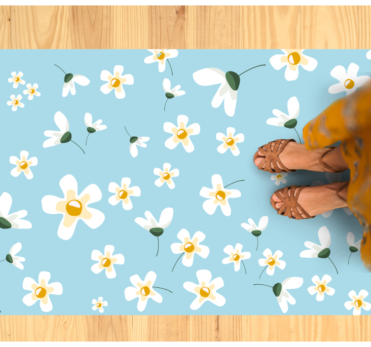 Blue background with daisies floral rug - TenStickers