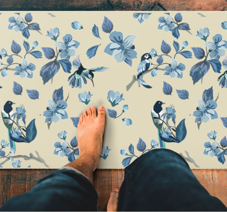 Blue Floral Accents flower vinyl rug - TenStickers