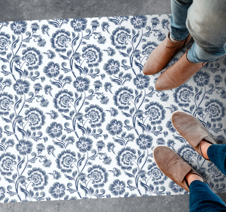 Blue Grandmillenial pattern floral rug - TenStickers