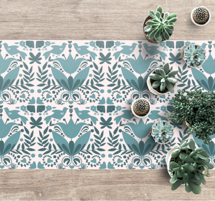 Blue folk art pattern with birds floral rug - TenStickers