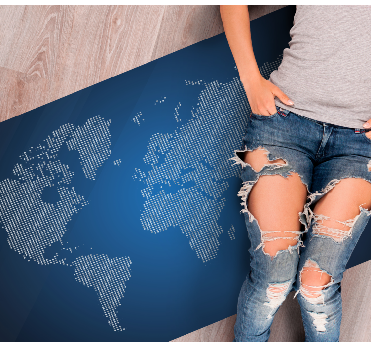 Blue graphic design world map vinyl rug - TenStickers