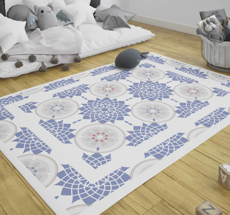 Blue tiles mandala vinyl rug - TenStickers