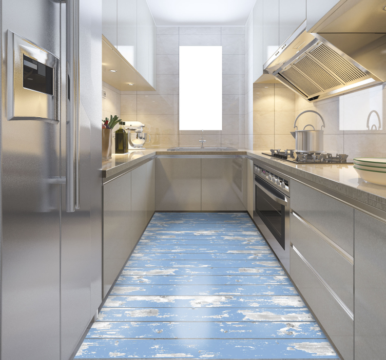 Blue wood texture kitchen vinyl rug - TenStickers