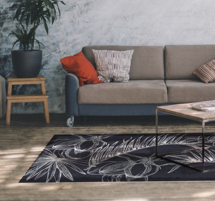 Botanical Line Art flower vinyl rug - TenStickers