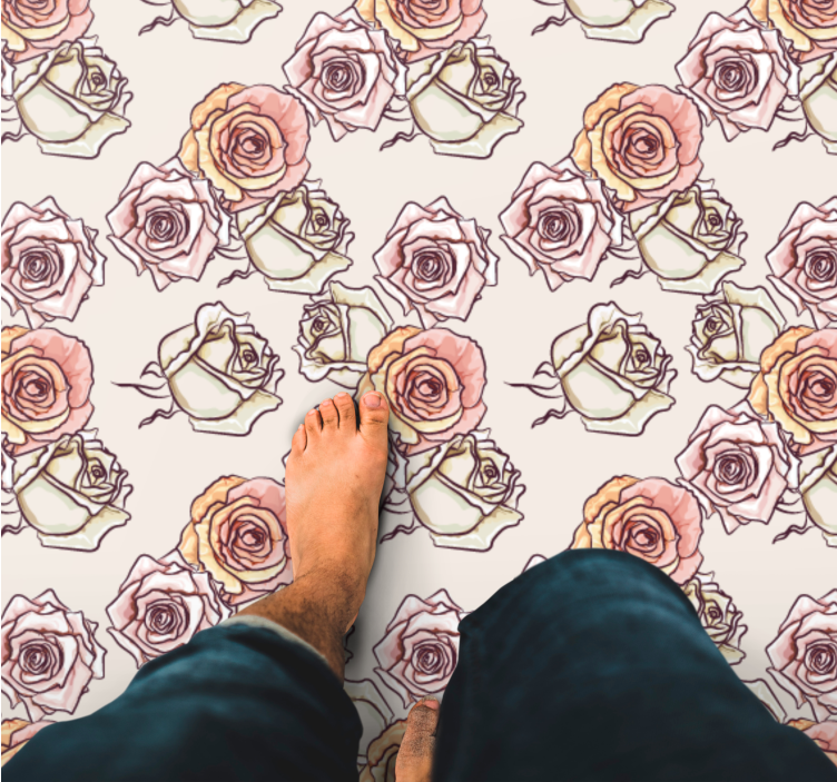 Botanical Rose Motif flower vinyl rug - TenStickers
