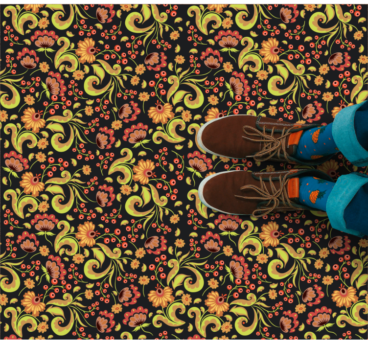 Botanical Twirl Motif flower vinyl rug - TenStickers