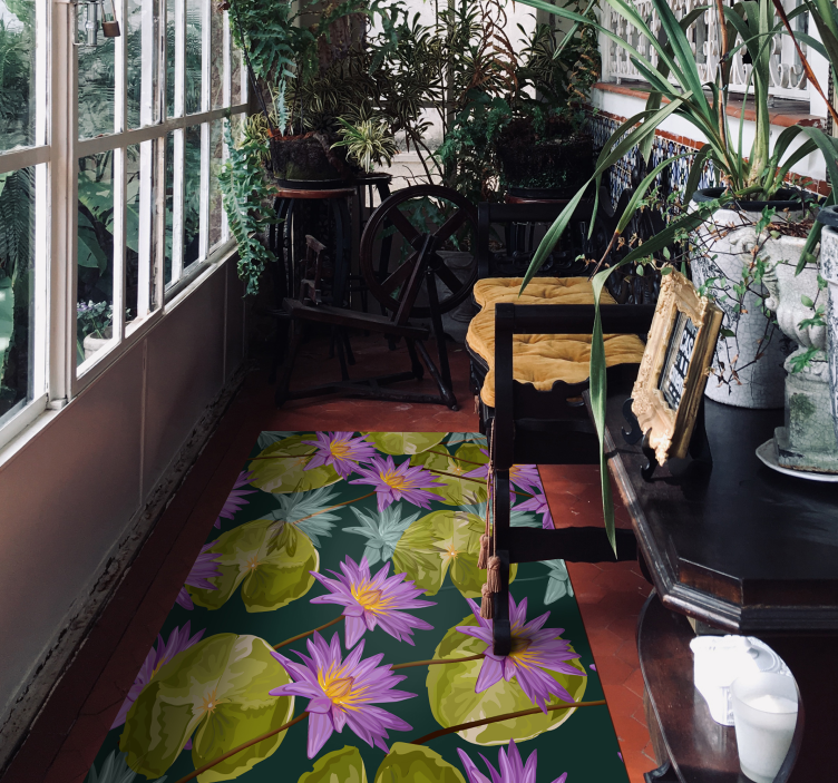 Botanical Waterlilies flower vinyl rug - TenStickers