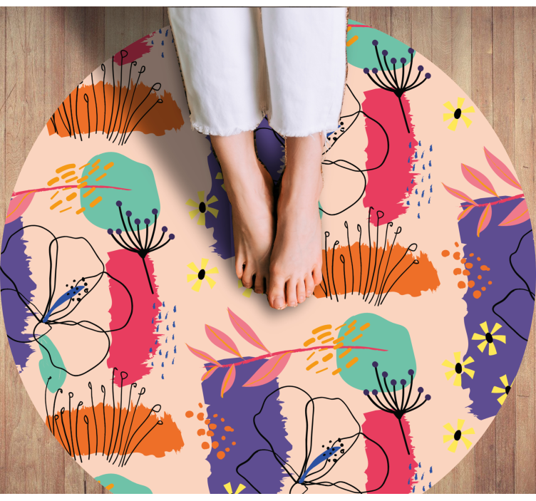 Bright Floral Motifs flower vinyl rug - TenStickers