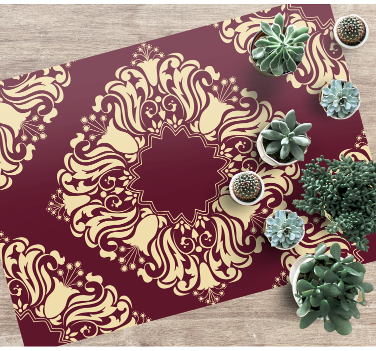 Burgundy Floral Pattern mosaic vinyl rug - TenStickers