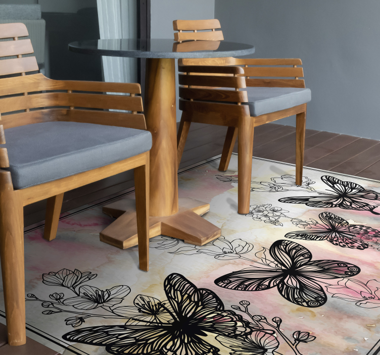 Butterfly Floral Pattern flower vinyl rug - TenStickers