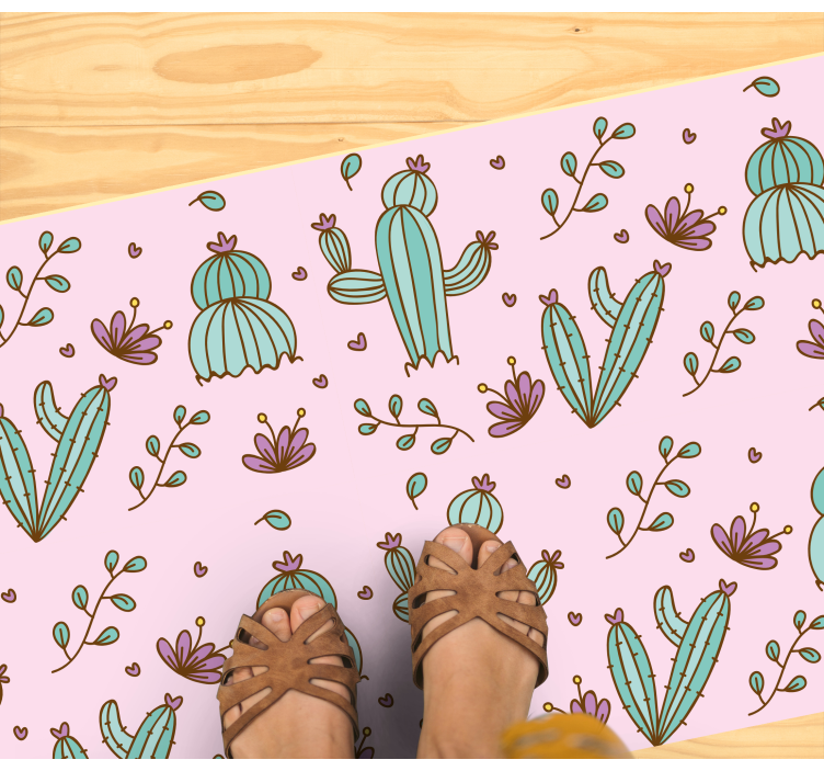 Cactus and flowers pattern floral rug - TenStickers