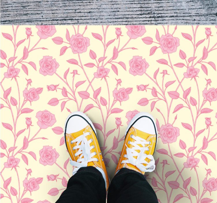 Charming pink flora flower vinyl rug - TenStickers