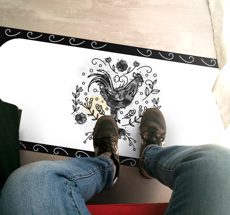 Charming Rooster Motif flower vinyl rug - TenStickers