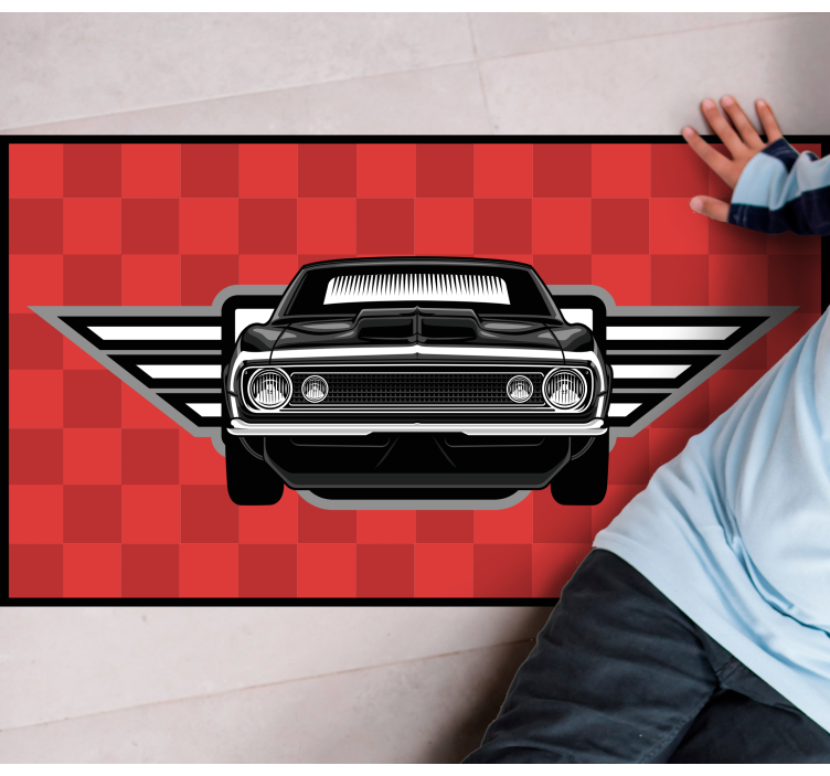 Checkered Muscle Car vinyl rug - TenStickers