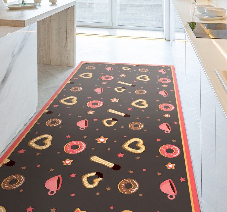 Churros and donuts pattern kitchen floor tiles - TenStickers