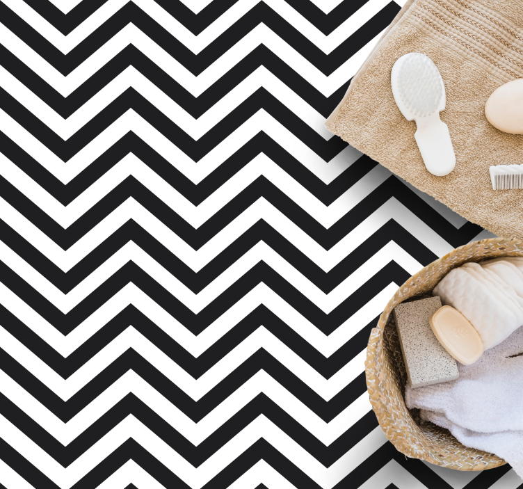 Classical black white zig zag square vinyl rug - TenStickers