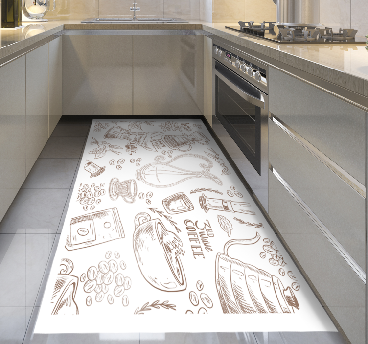 Coffee Sketches kitchen vinyl rug - TenStickers