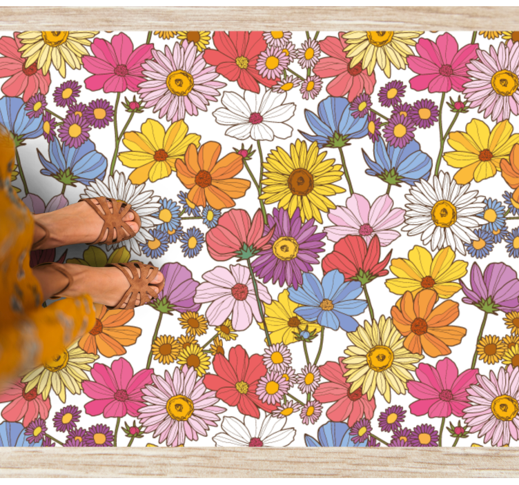 Colored floral pattern floral rug - TenStickers