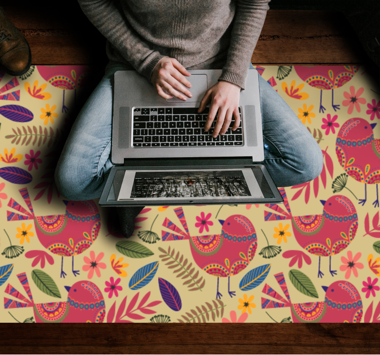 Colorful birds folk art pattern floral rug - TenStickers