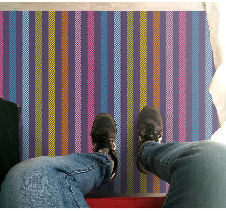 Thin multi-colored lines stripes vinyl rug - TenStickers
