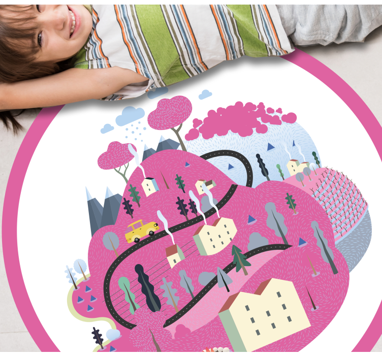 Colorful Village Scene road vinyl rug - TenStickers