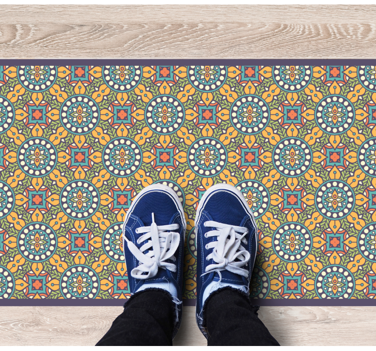 Colorful yellow composition mosaic vinyl rug - TenStickers