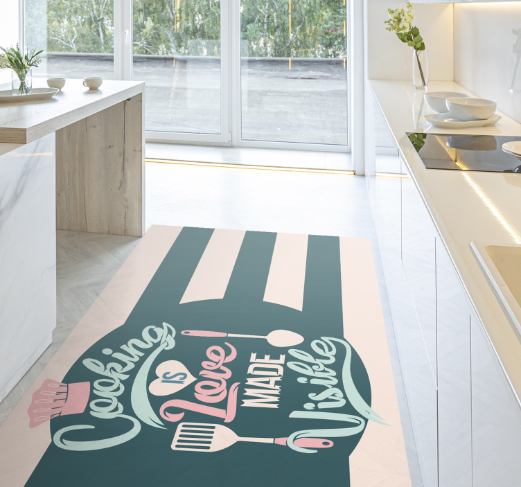 Cooking is love visible kitchen vinyl rug - TenStickers