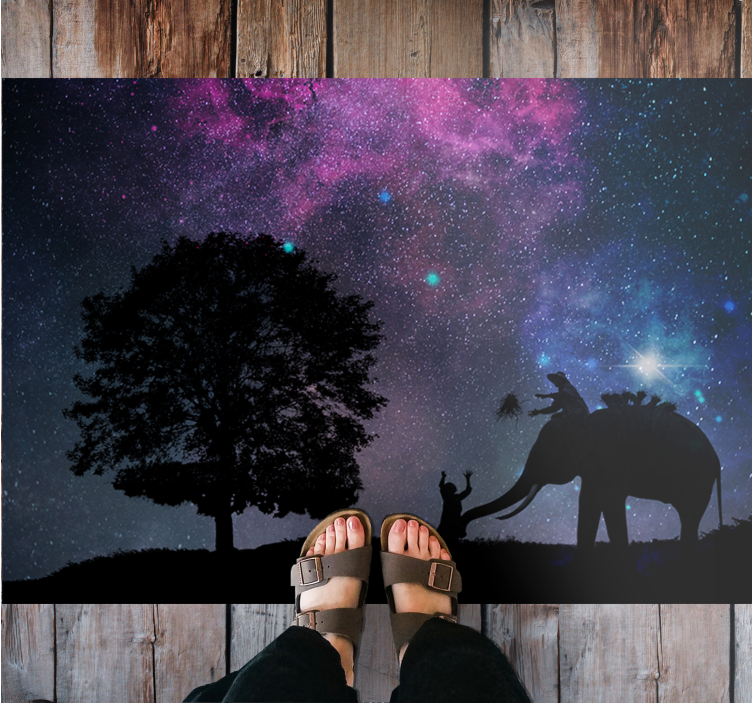 Cosmic elephant adventure animal vinyl rug - TenStickers