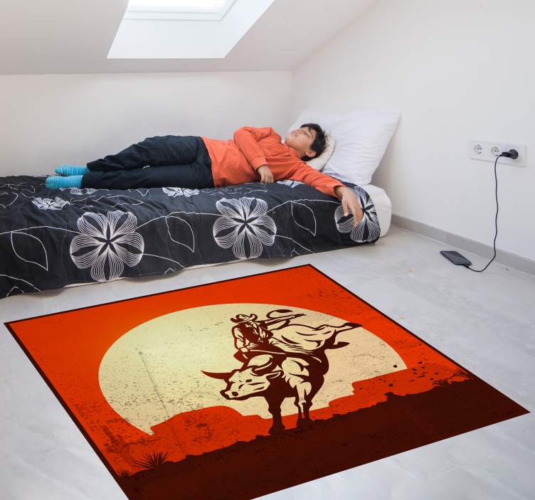 Cowboy riding a bull vintage vinyl rugs - TenStickers