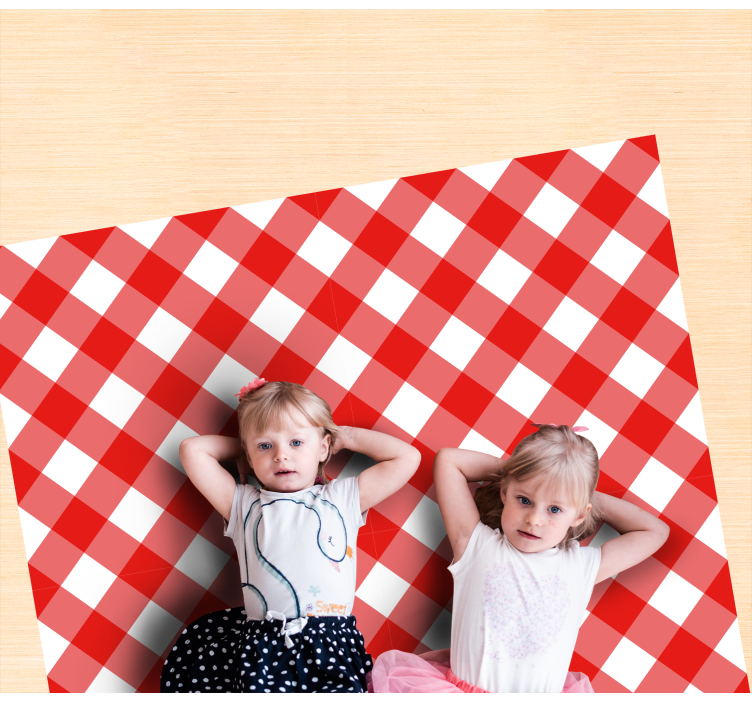Crimson Checked Motif stripes vinyl rug - TenStickers