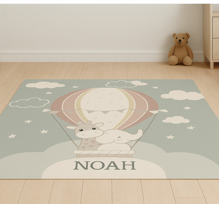 Pastel air balloon personalized vinyl rug - TenStickers