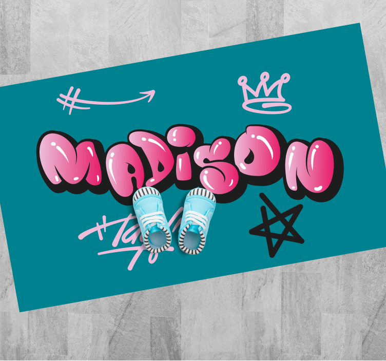 Pink graffiti with name teenager vinyl rug - TenStickers