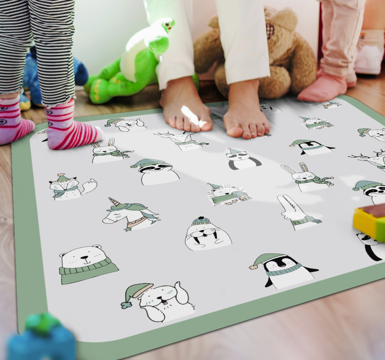 Cute Winter Cartoon Animals vinyl rug - TenStickers