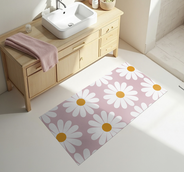 Daisy with a pink background bathroom vinyl rug - TenStickers