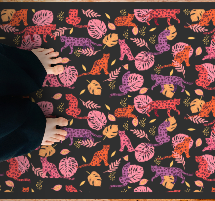 Dark tropical botanical leopard animal rug - TenStickers