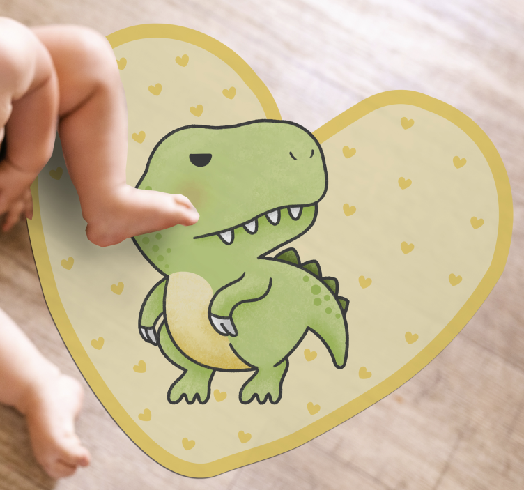 Dinosaur t-rex with yellow hearts kid vinyl rug - TenStickers