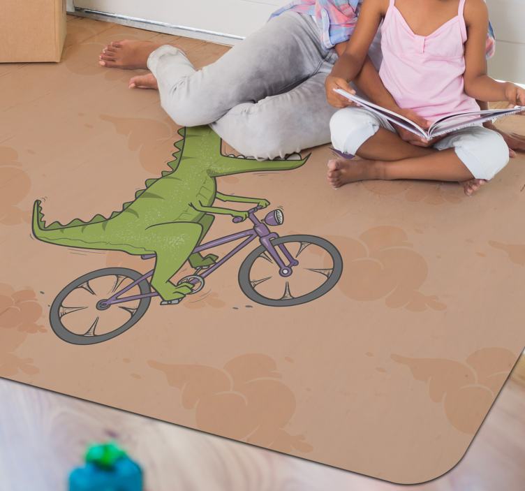 dinosaur on a bike animal rug - TenStickers