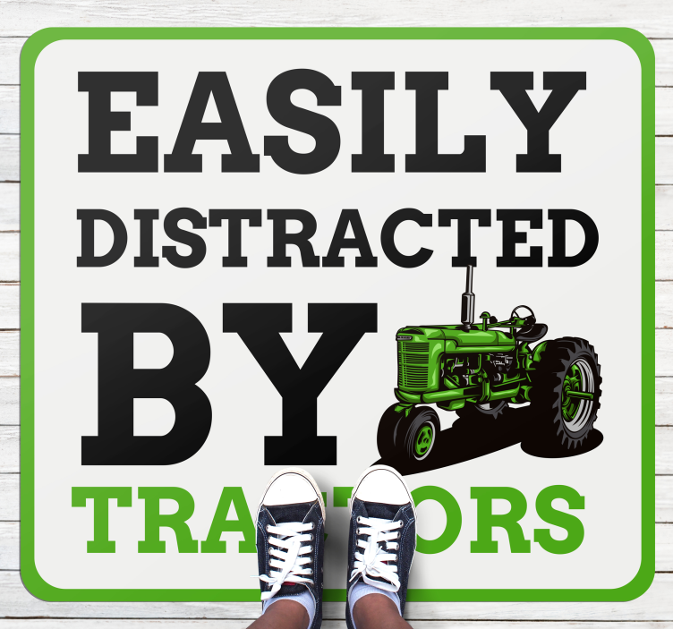 Easily Distracted by Tractors kids vinyl rug - TenStickers
