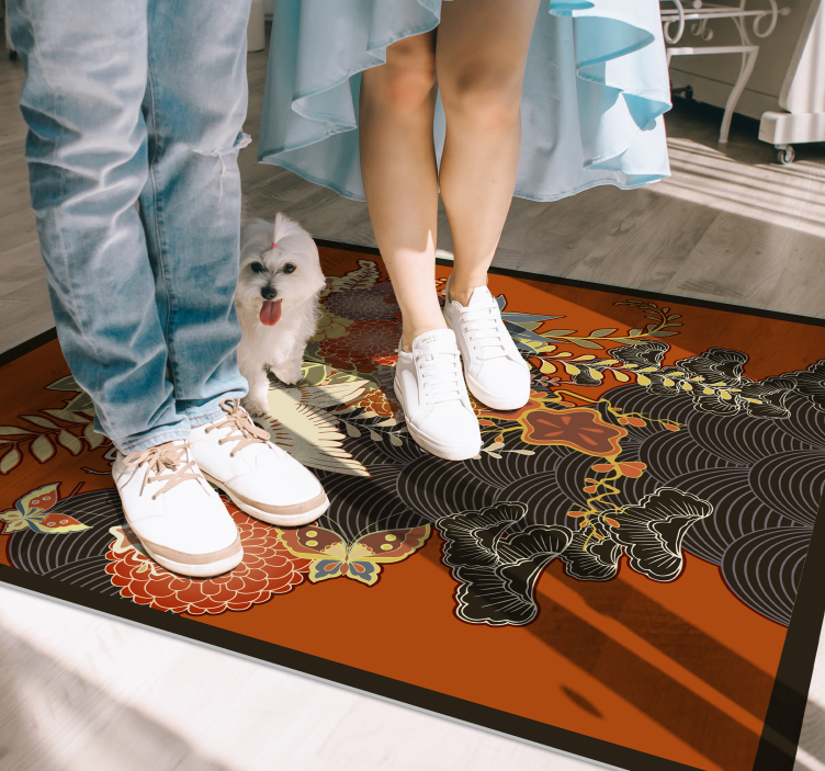 Elaborate Botanical Element flower vinyl rug - TenStickers