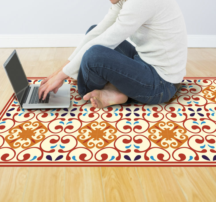 Elaborate Botanical Motif mosaic vinyl rug - TenStickers