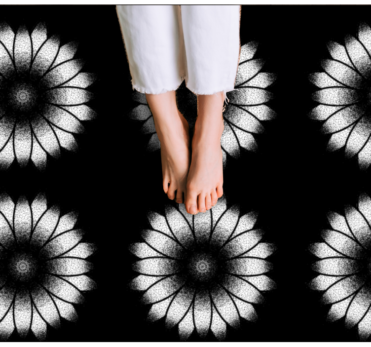 Black and white inspiration flower vinyl rug - TenStickers