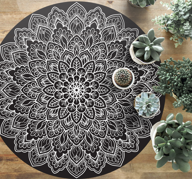Elegant Monochrome Concept mandala vinyl rug - TenStickers