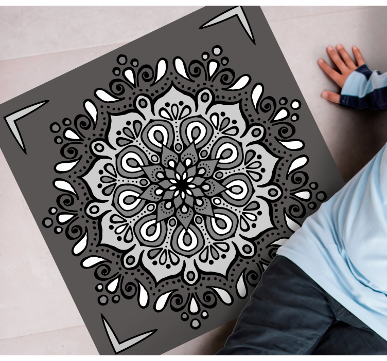 Elegant motif on grey mandala vinyl rug - TenStickers