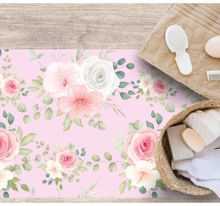 Elegant roses pattern in pink floral rug - TenStickers