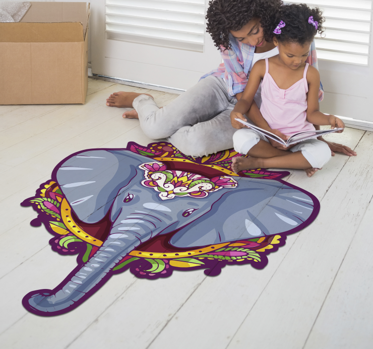 Amazing elephant shaped  mandala vinyl rug - TenStickers